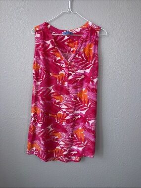 Blue Ginger Sleeveless Tropical Shift Dress in Hot Pink & Orange
